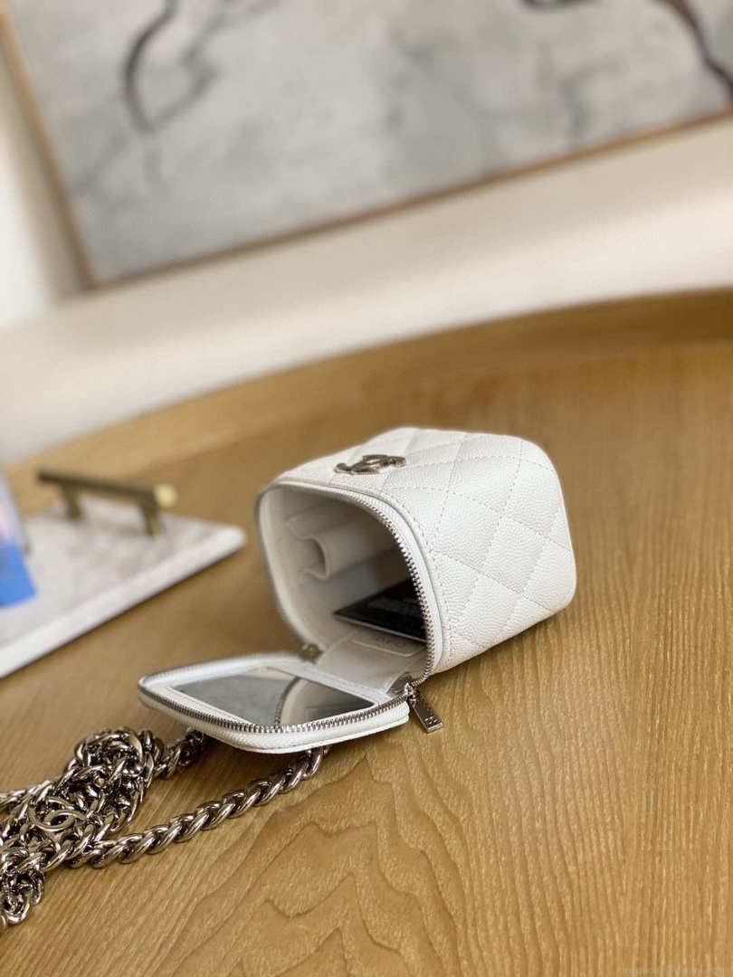 Chanel A81193 Mini Vanity with chain Calfskin Slivery White