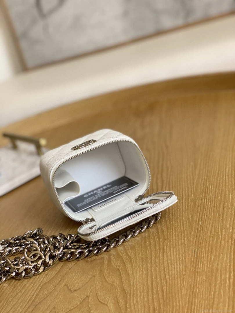 Chanel A81193 Mini Vanity with chain Calfskin Slivery White