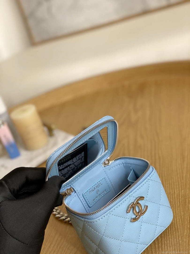 Chanel A81193 Mini Vanity with chain Calfskin Slivery Pink