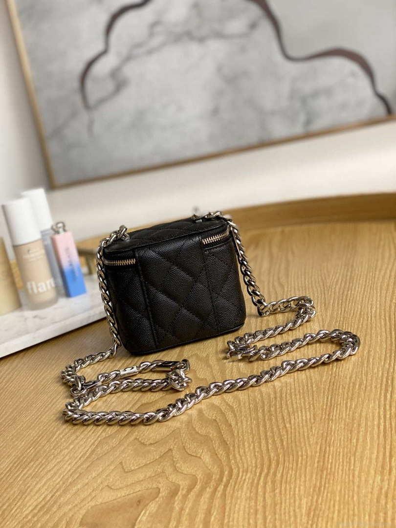 Chanel A81193 Mini Vanity with chain Calfskin Sliver Balck