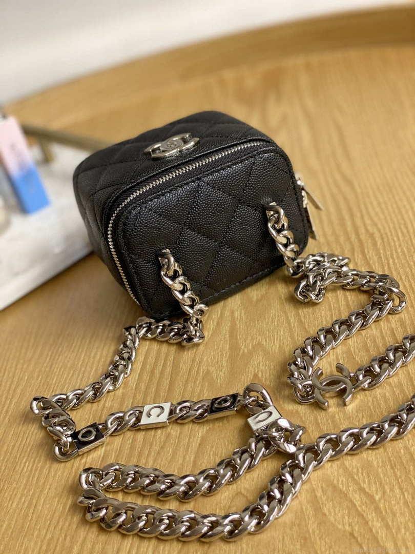 Chanel A81193 Mini Vanity with chain Calfskin Sliver Balck