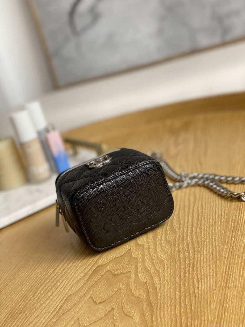 Chanel A81193 Mini Vanity with chain Calfskin Sliver Balck