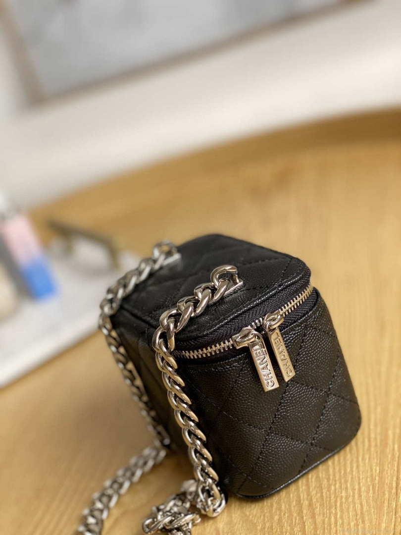 Chanel A81193 Mini Vanity with chain Calfskin Sliver Balck