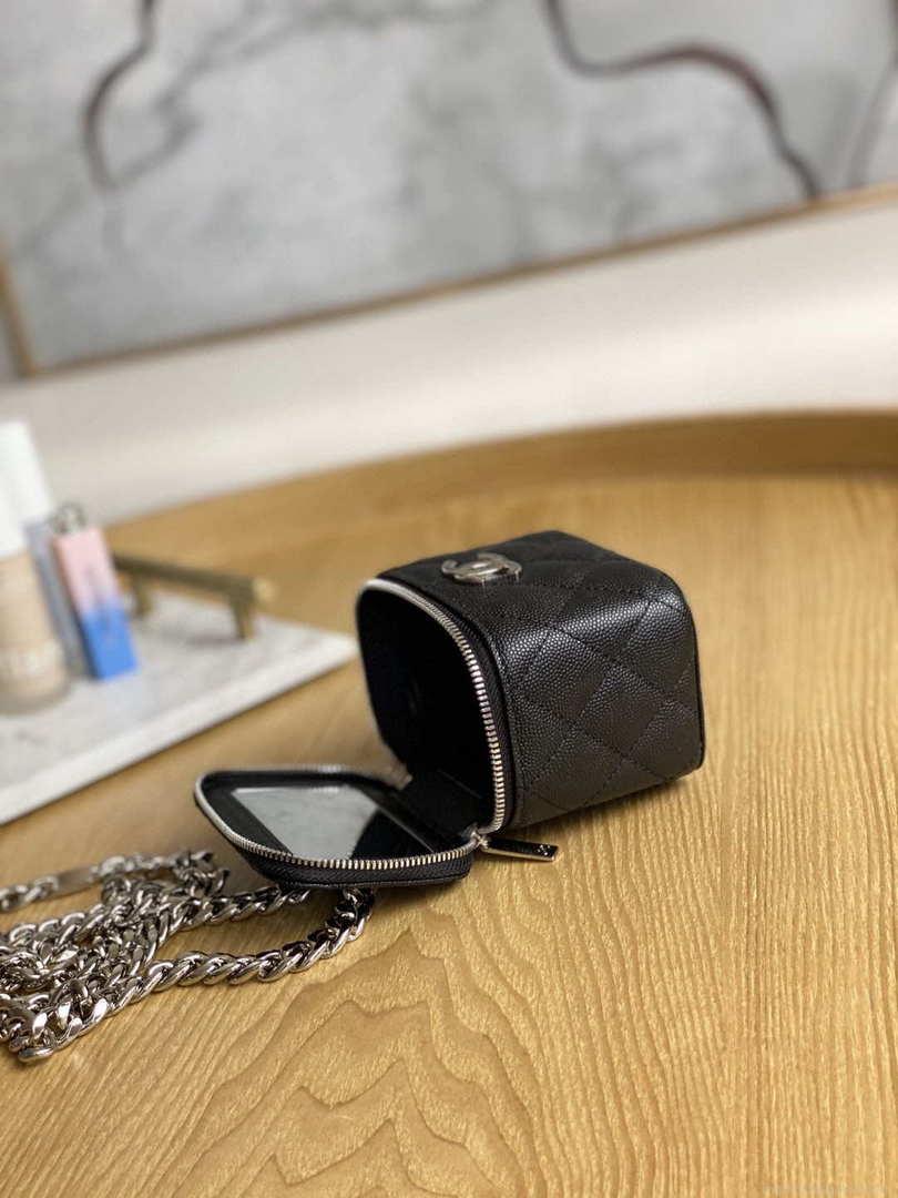 Chanel A81193 Mini Vanity with chain Calfskin Sliver Balck