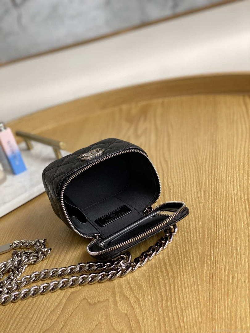 Chanel A81193 Mini Vanity with chain Calfskin Sliver Balck