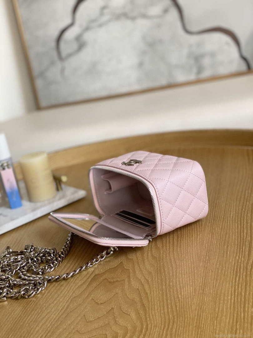 Chanel A81194 Vanity with chain Calfskin Sliver Pink