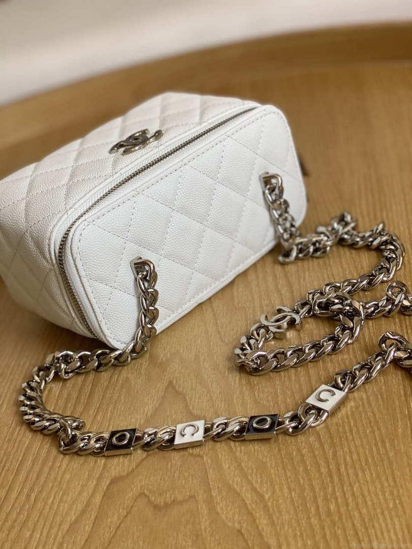 Chanel A81194 Vanity with chain Calfskin Sliver White