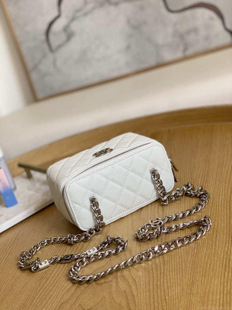 Chanel A81194 Vanity with chain Calfskin Sliver White