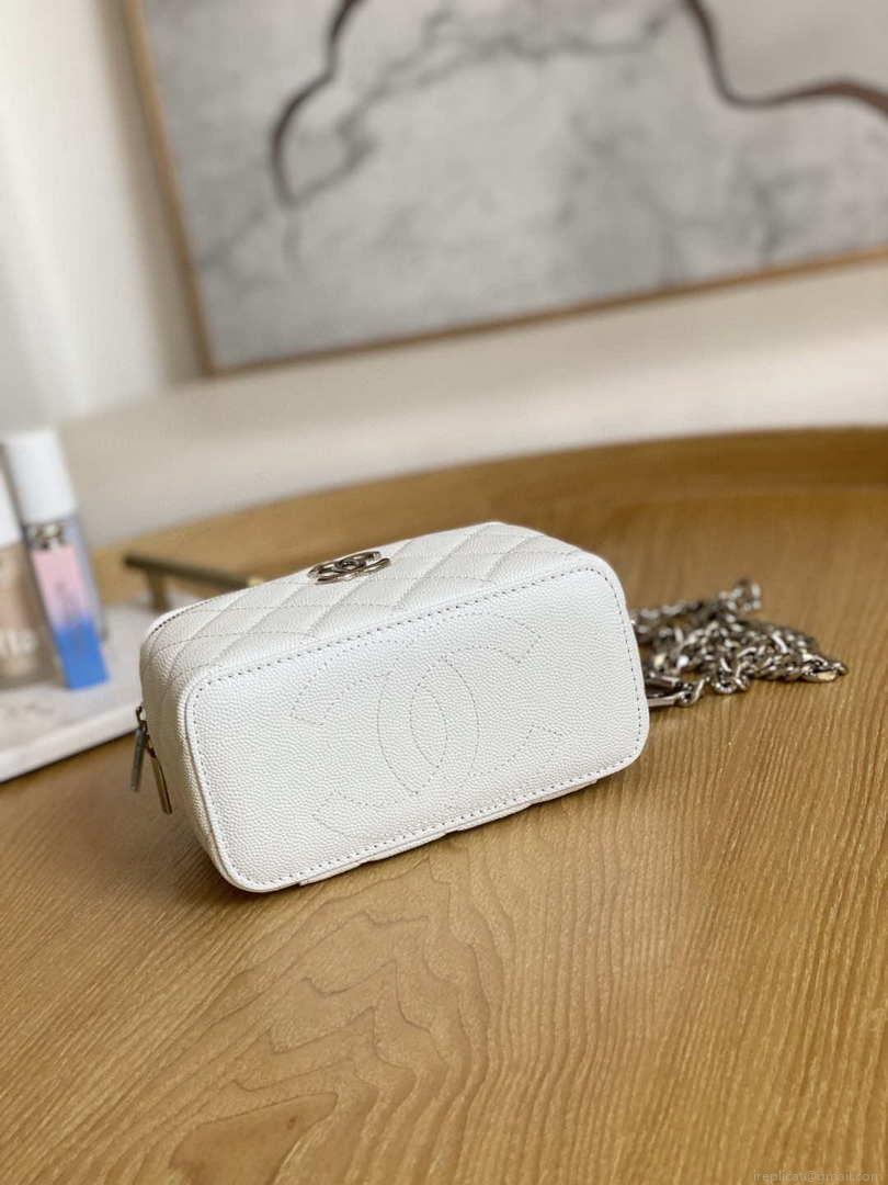 Chanel A81194 Vanity with chain Calfskin Sliver White
