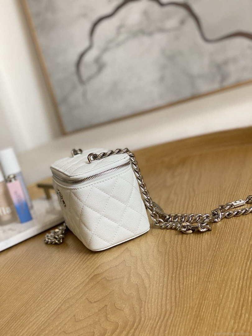 Chanel A81194 Vanity with chain Calfskin Sliver White