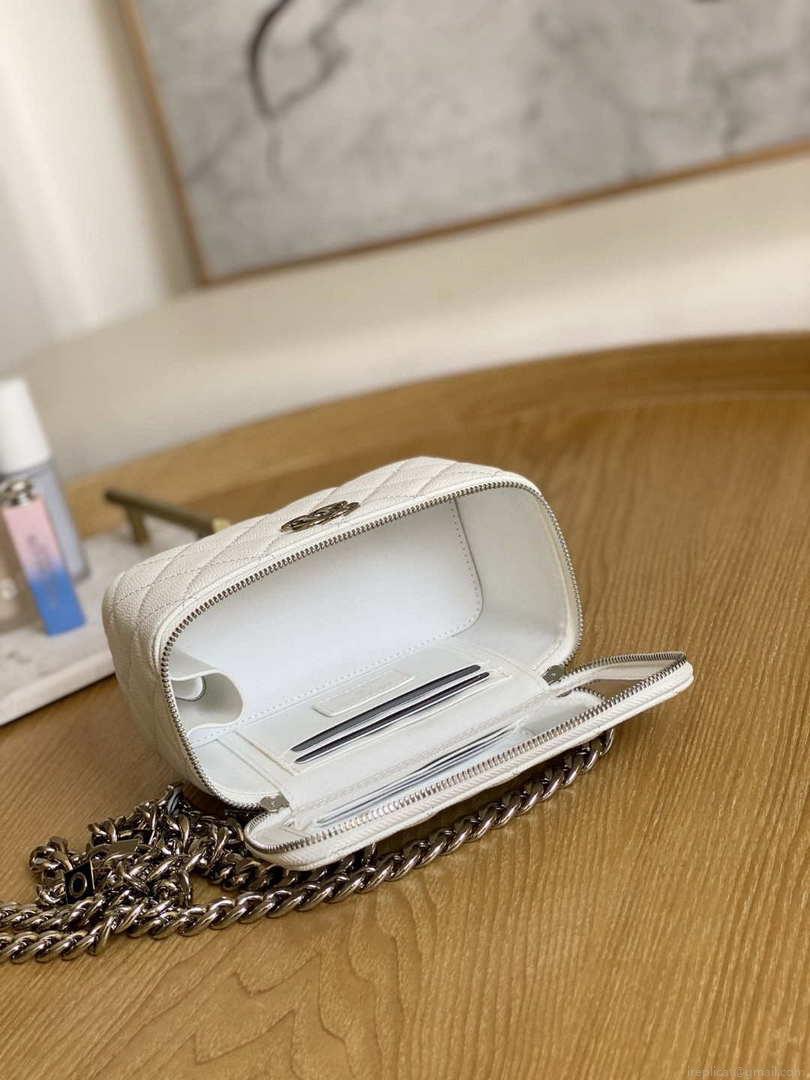 Chanel A81194 Vanity with chain Calfskin Sliver White