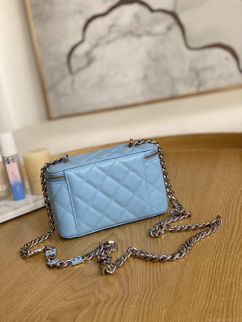 Chanel A81194 Vanity with chain Calfskin Sliver Light Blue