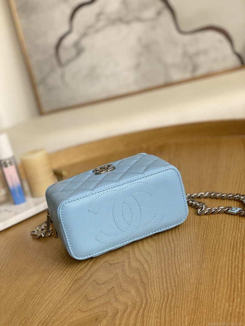 Chanel A81194 Vanity with chain Calfskin Sliver Light Blue
