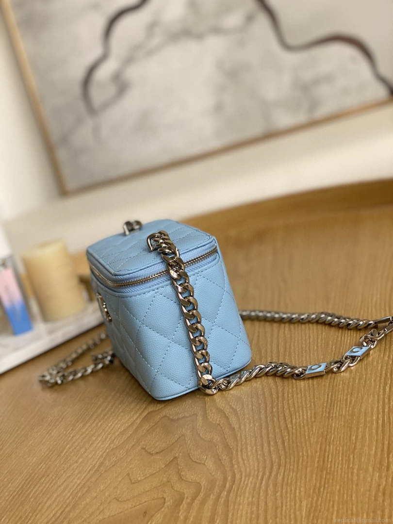 Chanel A81194 Vanity with chain Calfskin Sliver Light Blue