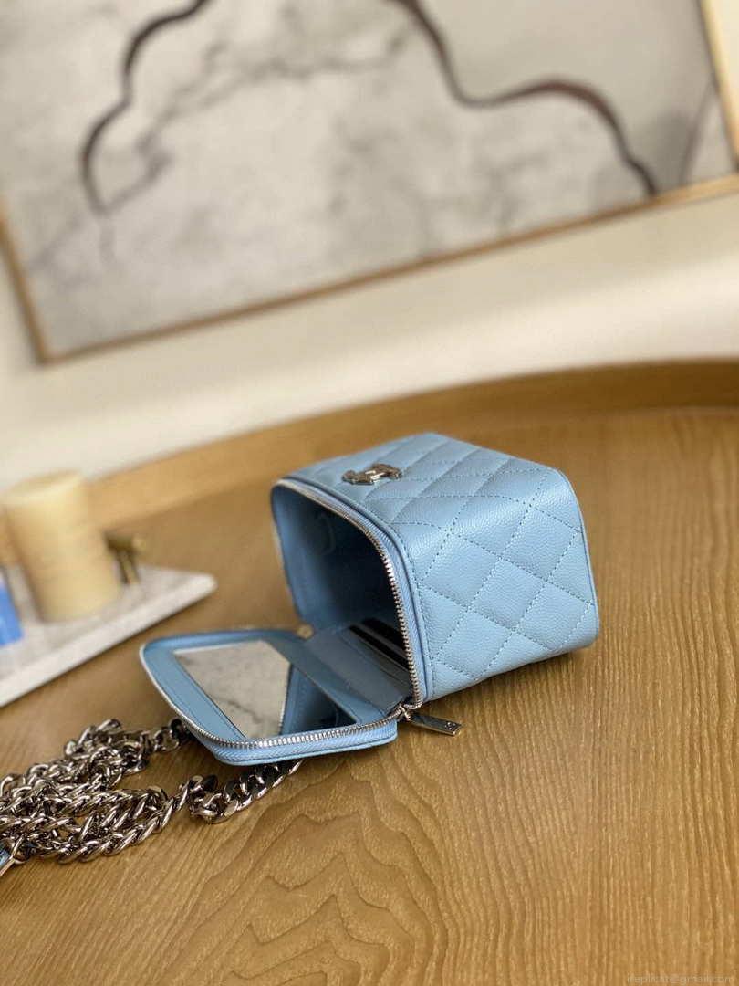 Chanel A81194 Vanity with chain Calfskin Sliver Light Blue