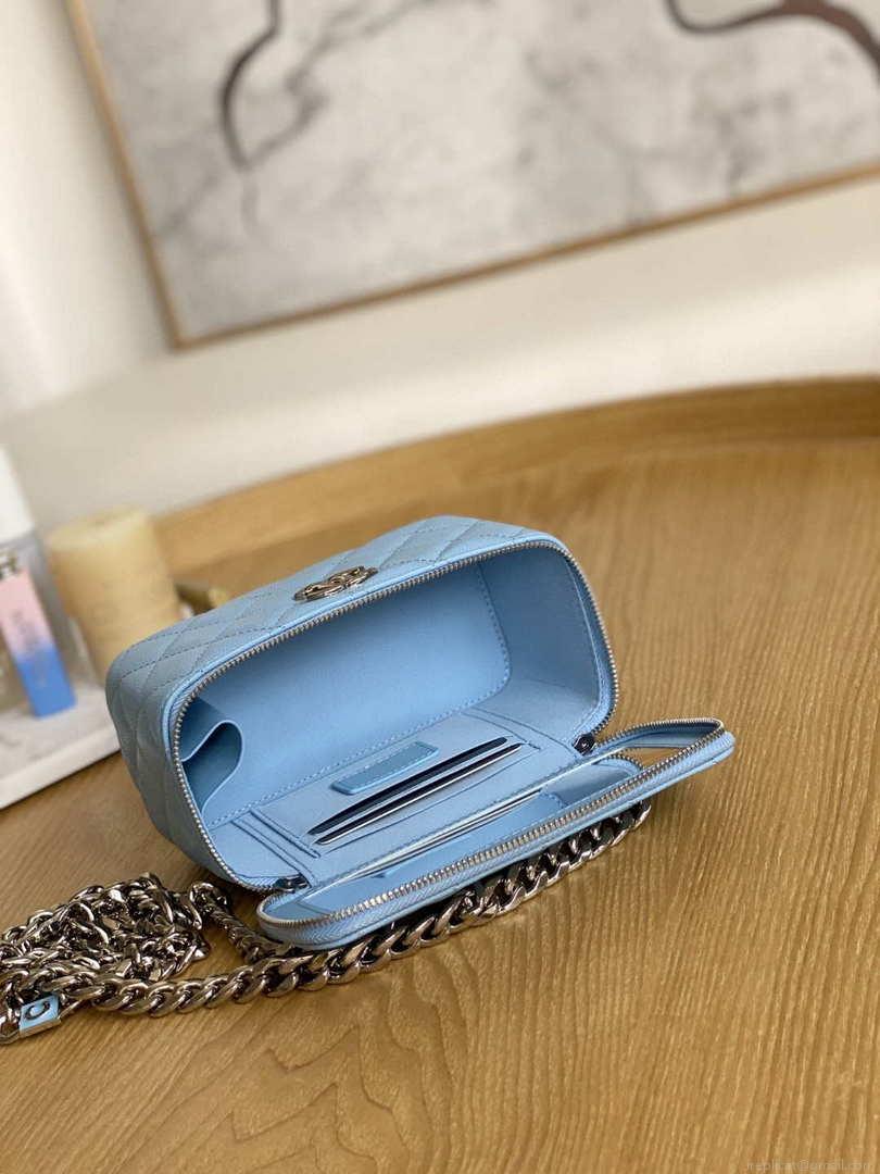 Chanel A81194 Vanity with chain Calfskin Sliver Light Blue