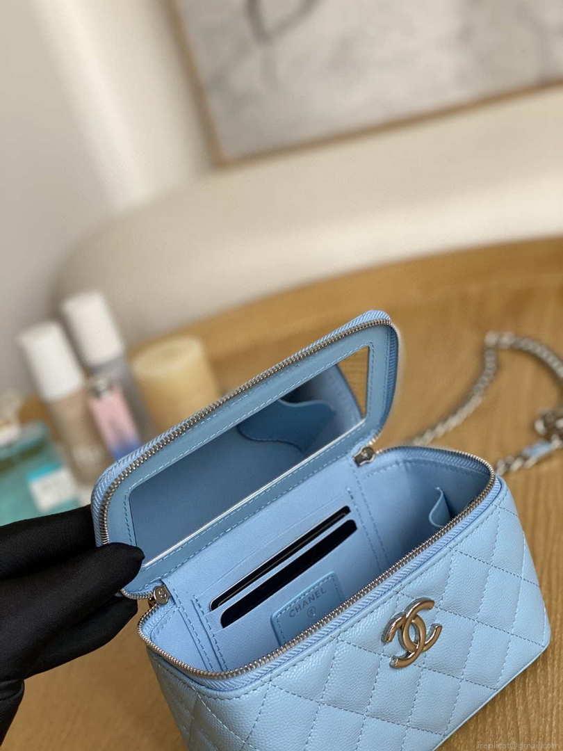 Chanel A81194 Vanity with chain Calfskin Sliver Light Blue