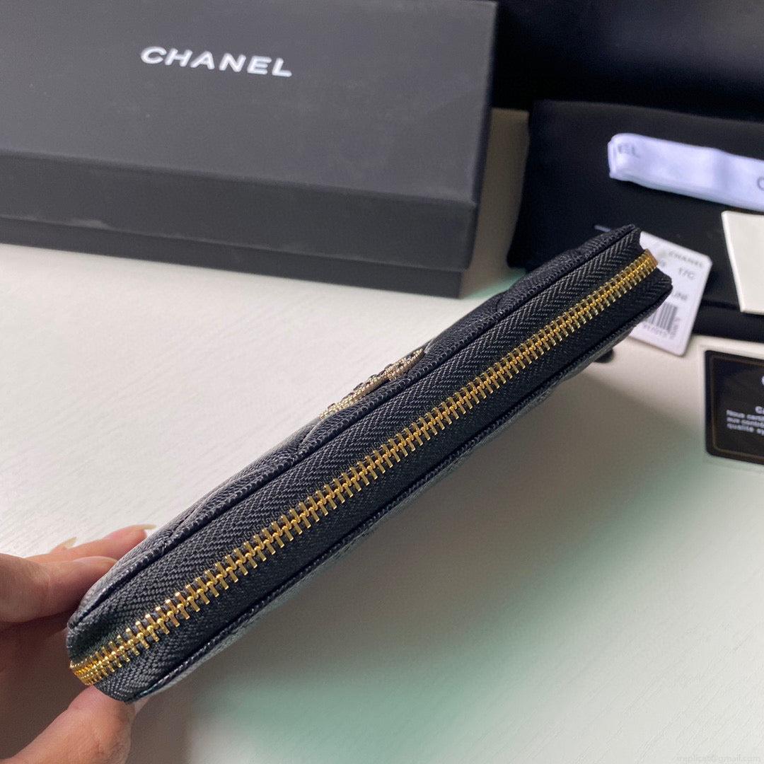 Chanel Flap Wallet Grained shiny calfskin AP2739 Black