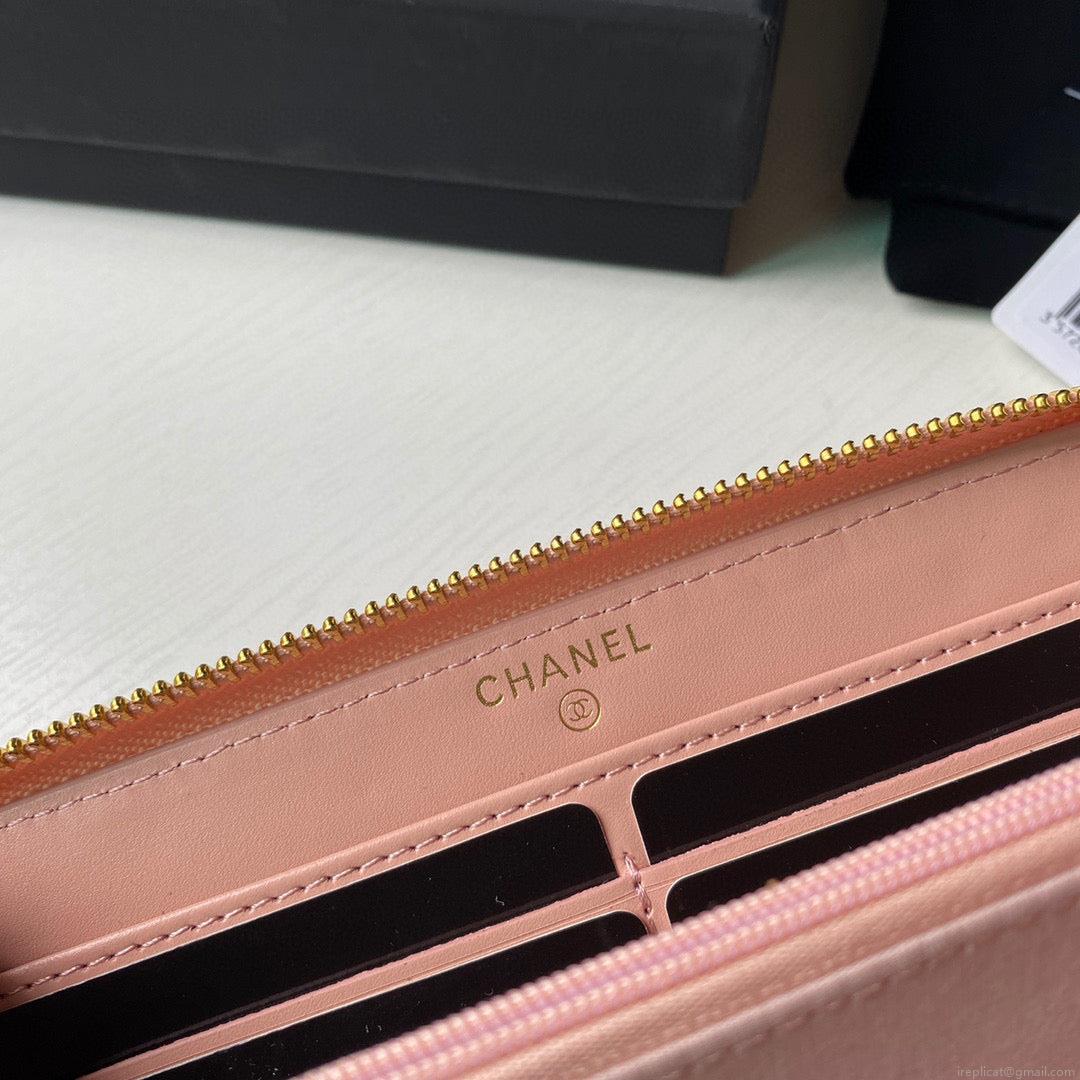 Chanel Flap Wallet Grained shiny calfskin AP2739 pink