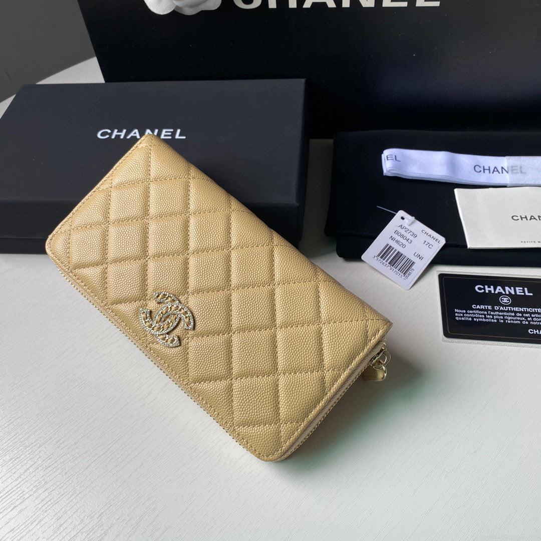 Chanel Flap Wallet Grained shiny calfskin AP2739 apricot