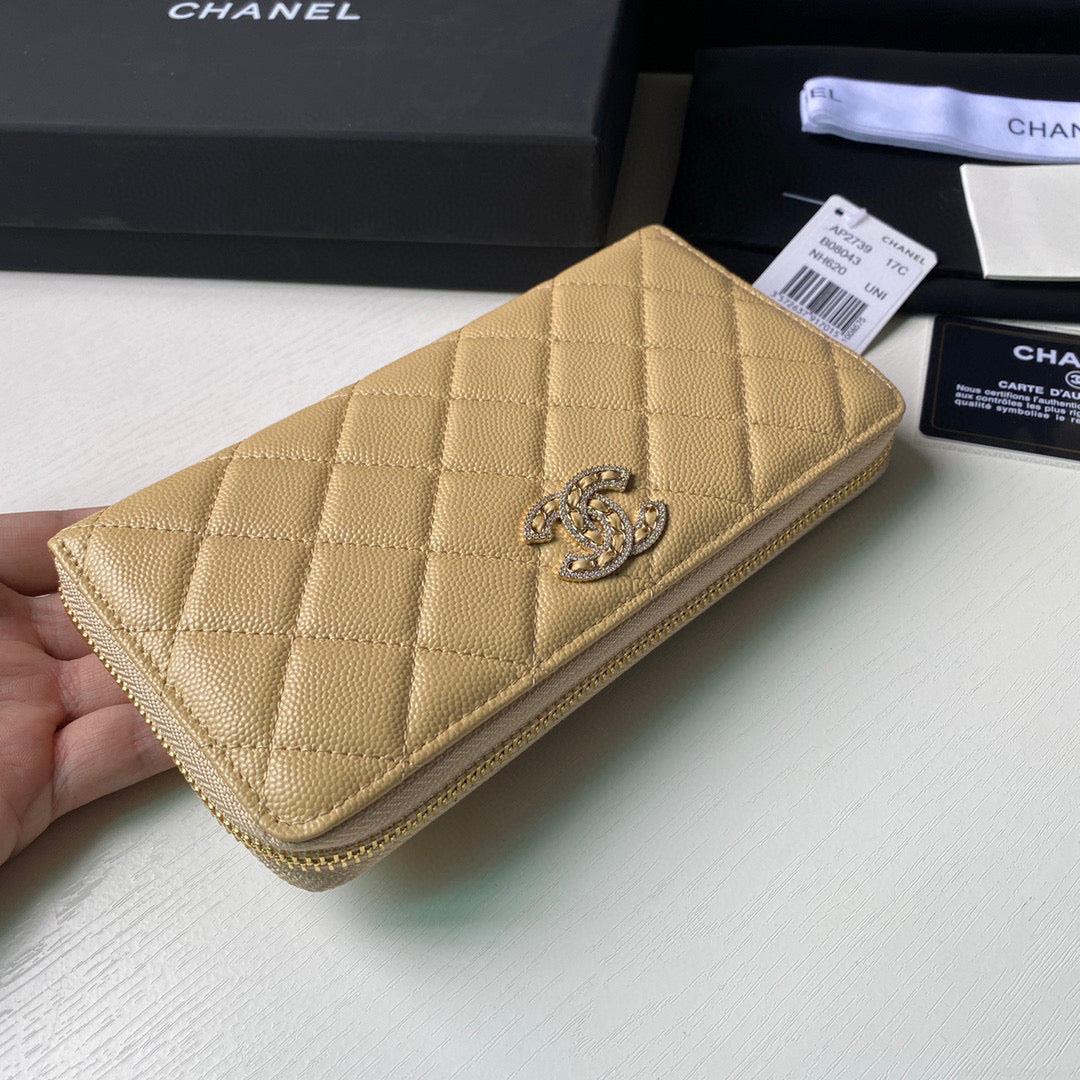 Chanel Flap Wallet Grained shiny calfskin AP2739 apricot