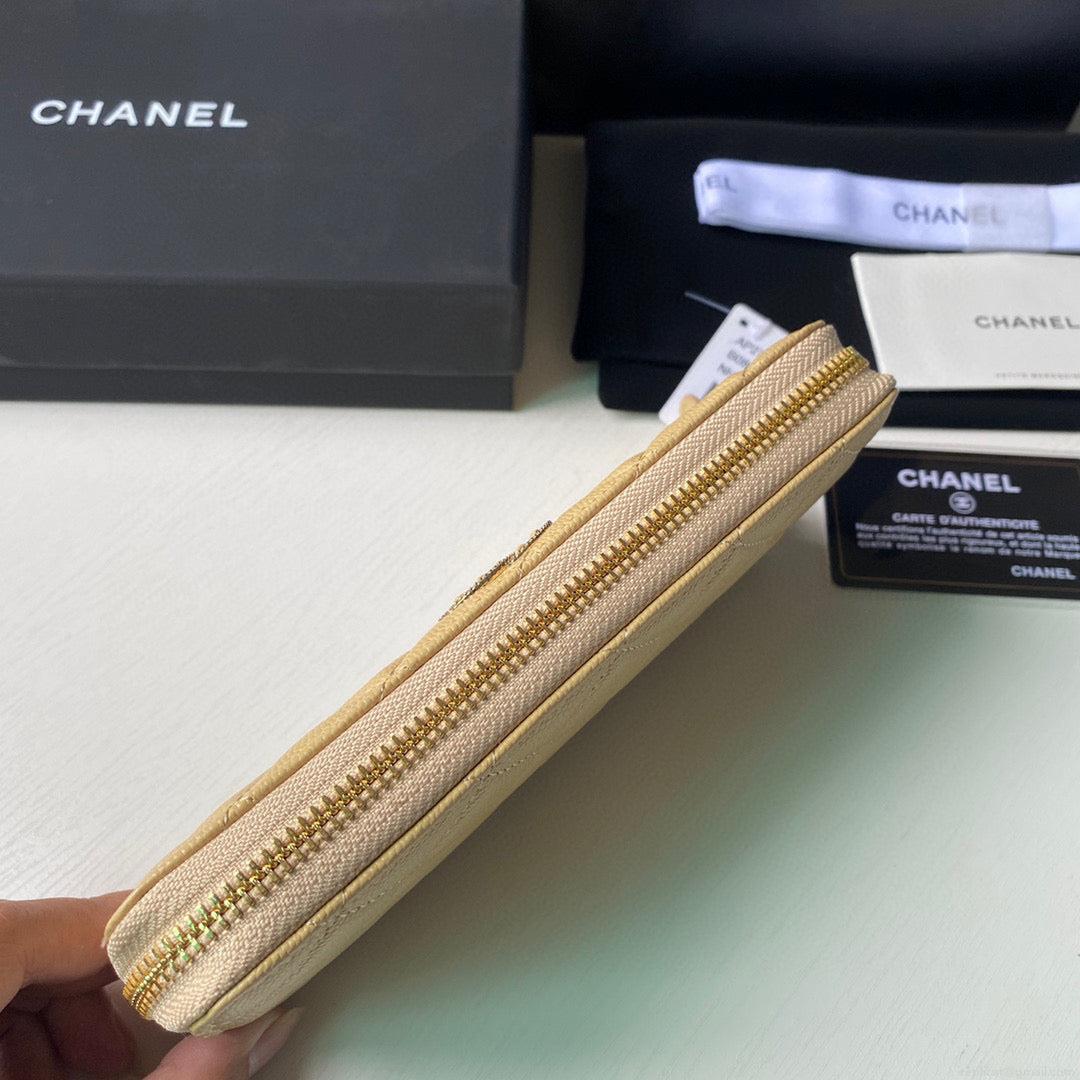 Chanel Flap Wallet Grained shiny calfskin AP2739 apricot