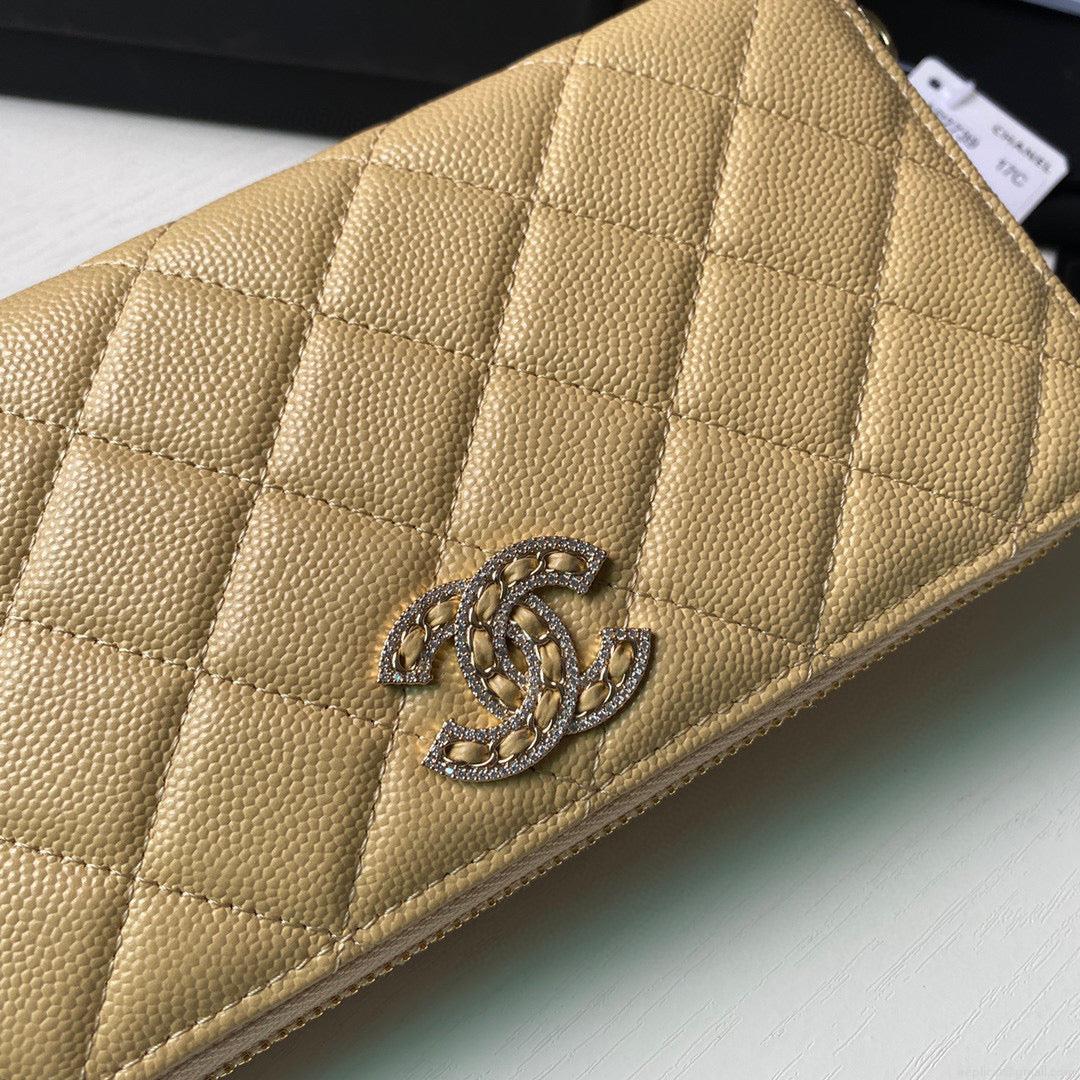 Chanel Flap Wallet Grained shiny calfskin AP2739 apricot