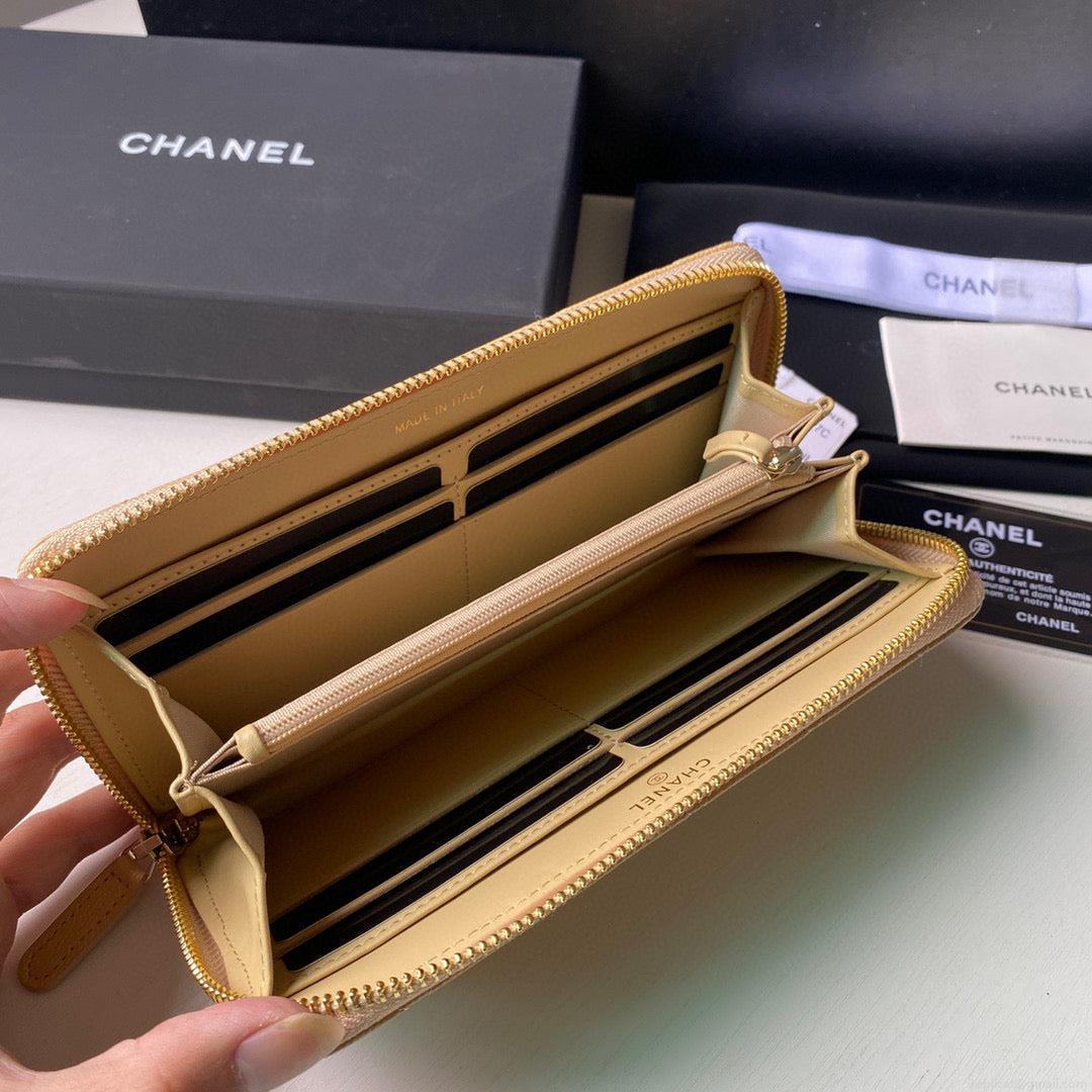 Chanel Flap Wallet Grained shiny calfskin AP2739 apricot