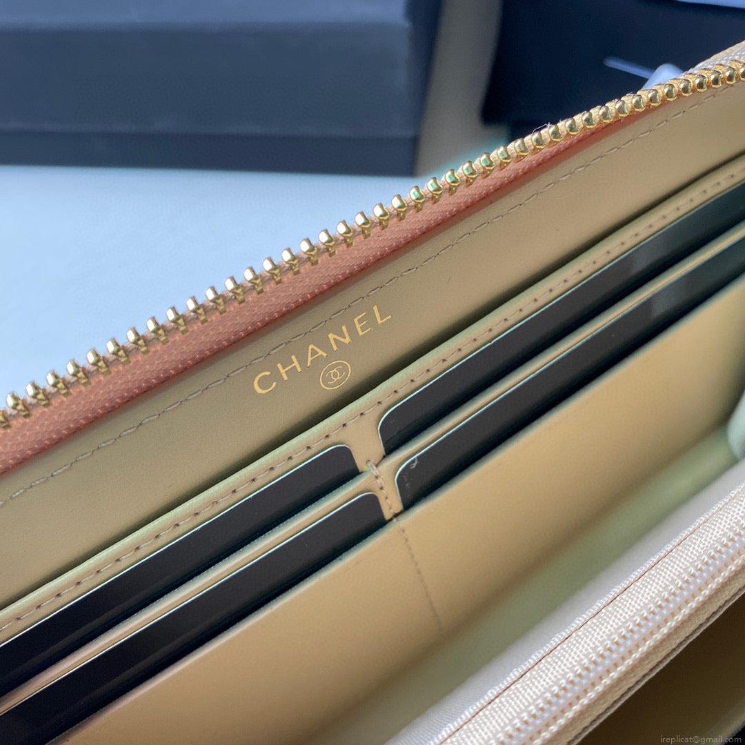 Chanel Flap Wallet Grained shiny calfskin AP2739 apricot