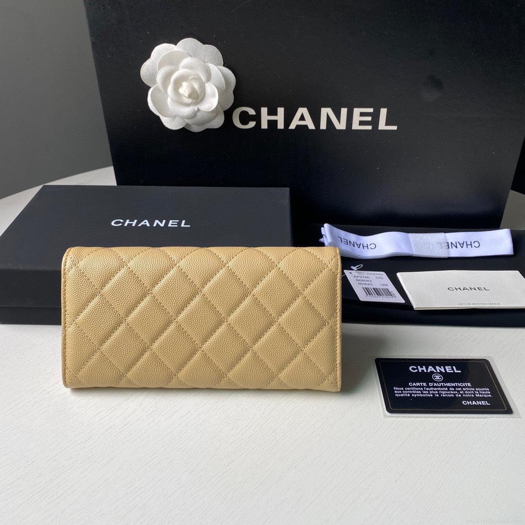 Chanel Long Flap Wallet Grained shiny calfskin AP2740 apricot