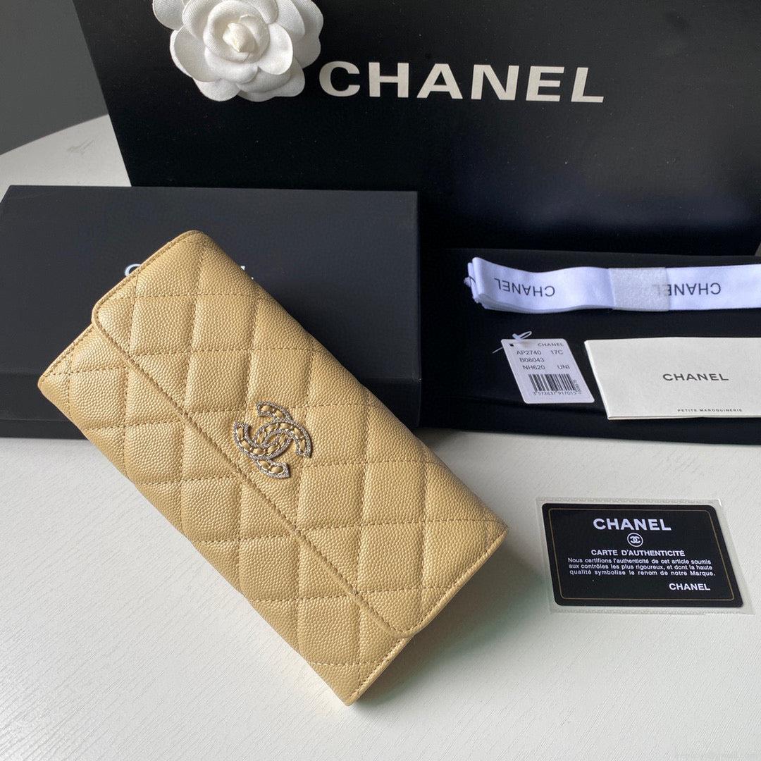 Chanel Long Flap Wallet Grained shiny calfskin AP2740 apricot