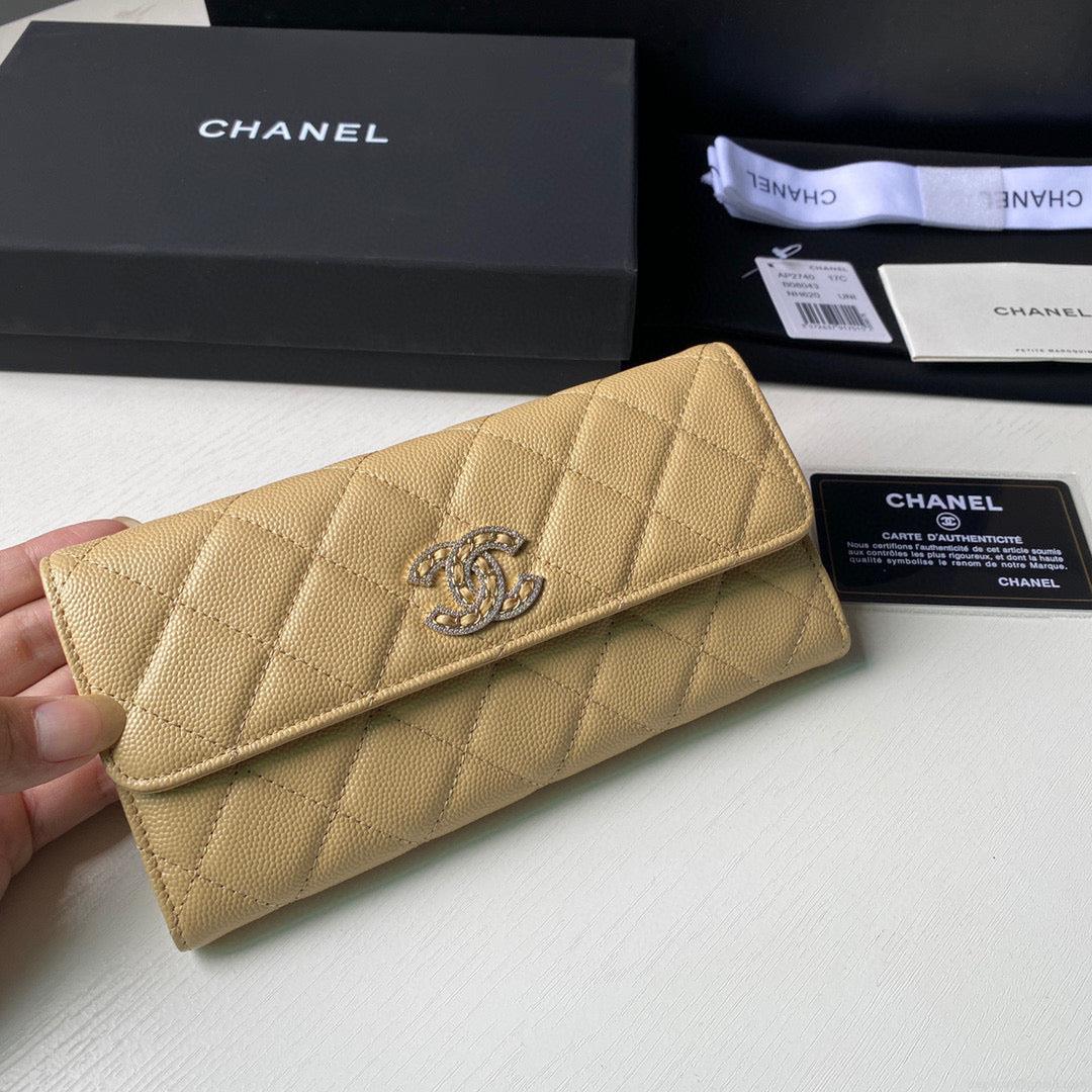 Chanel Long Flap Wallet Grained shiny calfskin AP2740 apricot