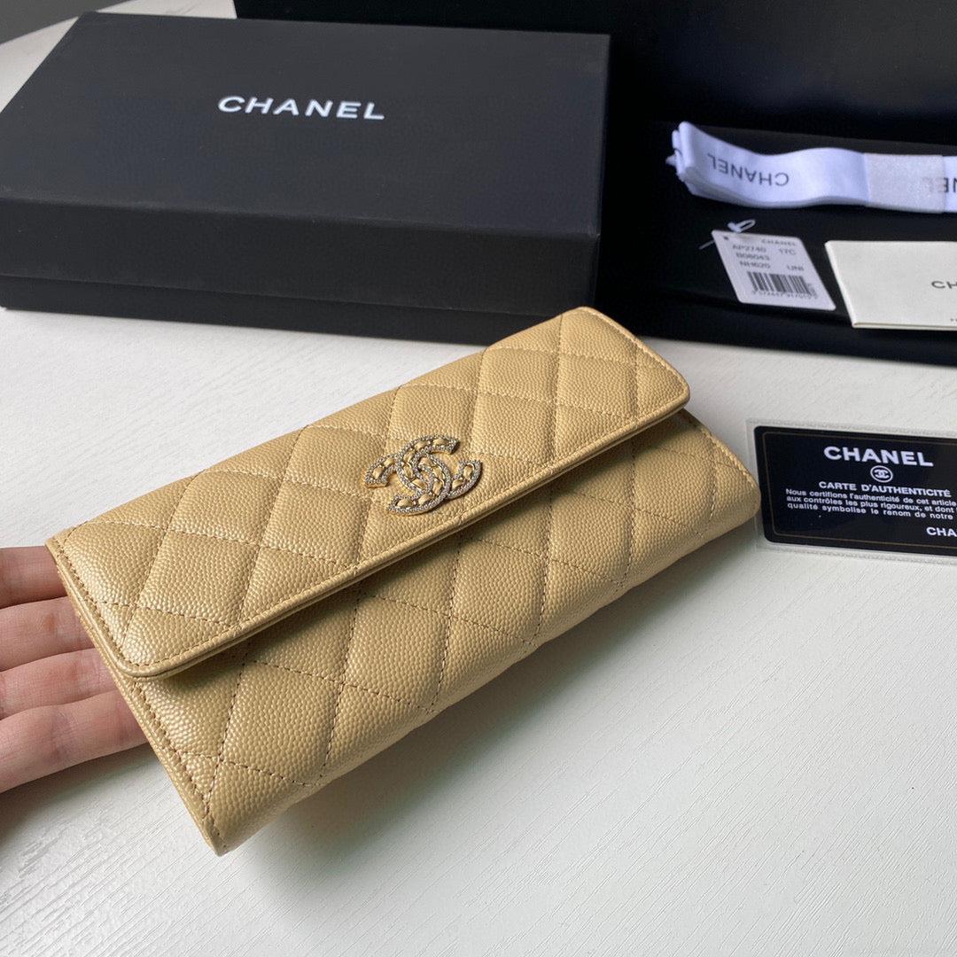 Chanel Long Flap Wallet Grained shiny calfskin AP2740 apricot