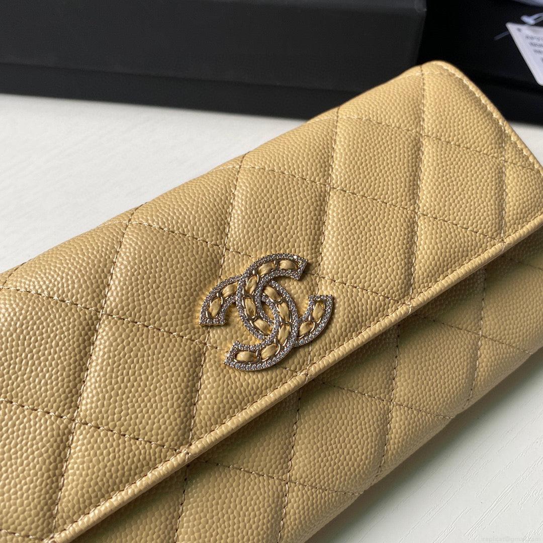 Chanel Long Flap Wallet Grained shiny calfskin AP2740 apricot