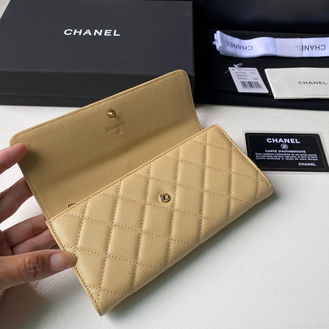 Chanel Long Flap Wallet Grained shiny calfskin AP2740 apricot