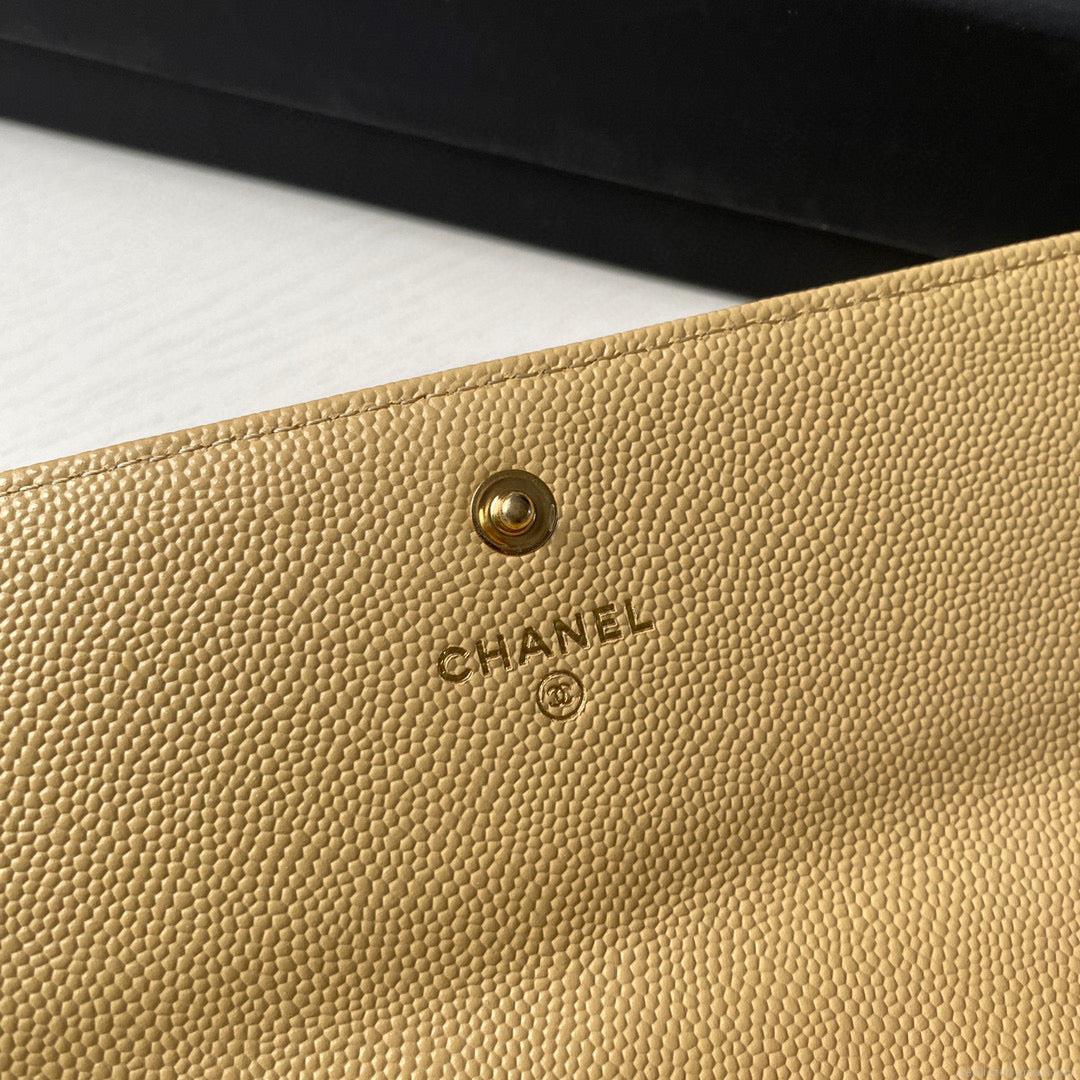Chanel Long Flap Wallet Grained shiny calfskin AP2740 apricot