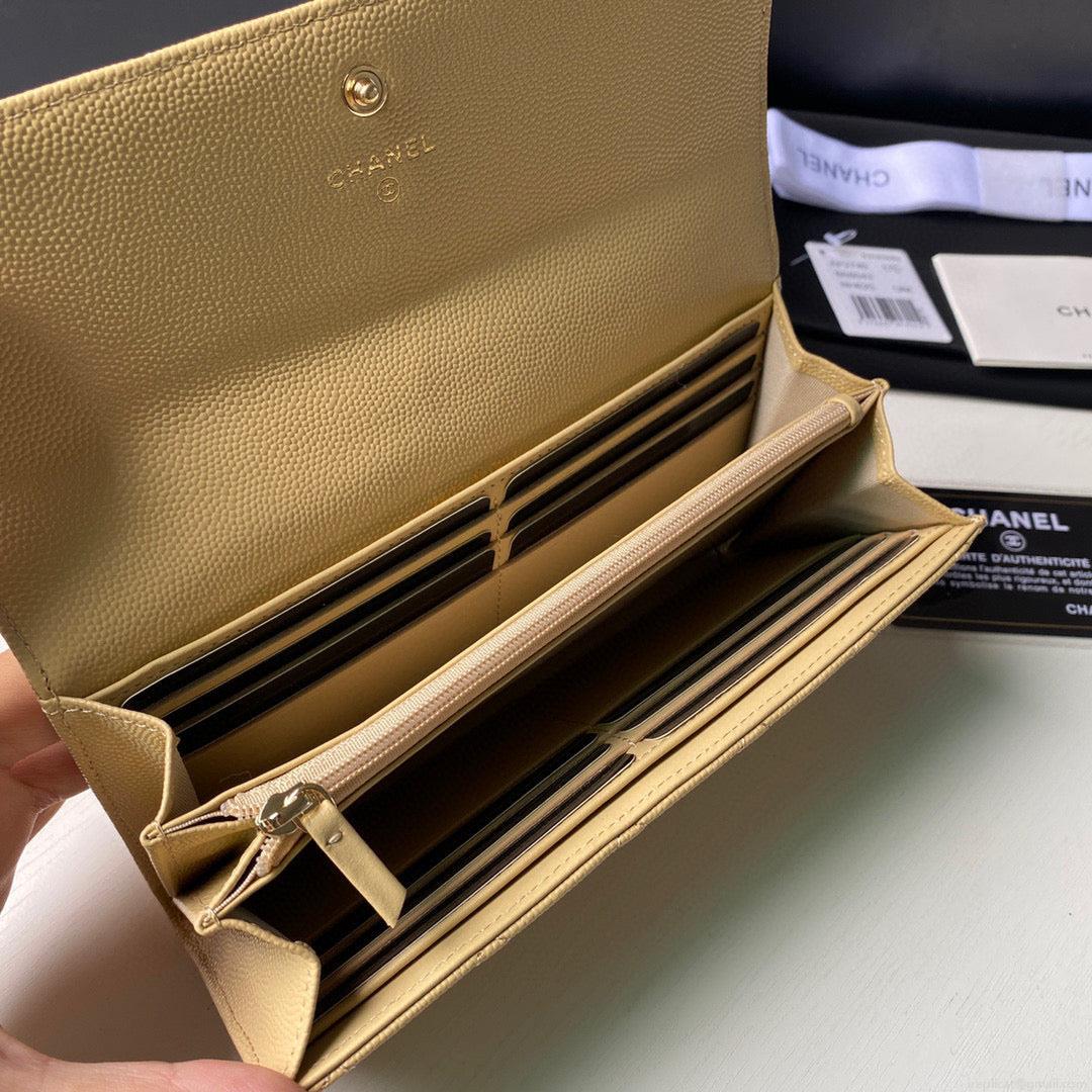 Chanel Long Flap Wallet Grained shiny calfskin AP2740 apricot