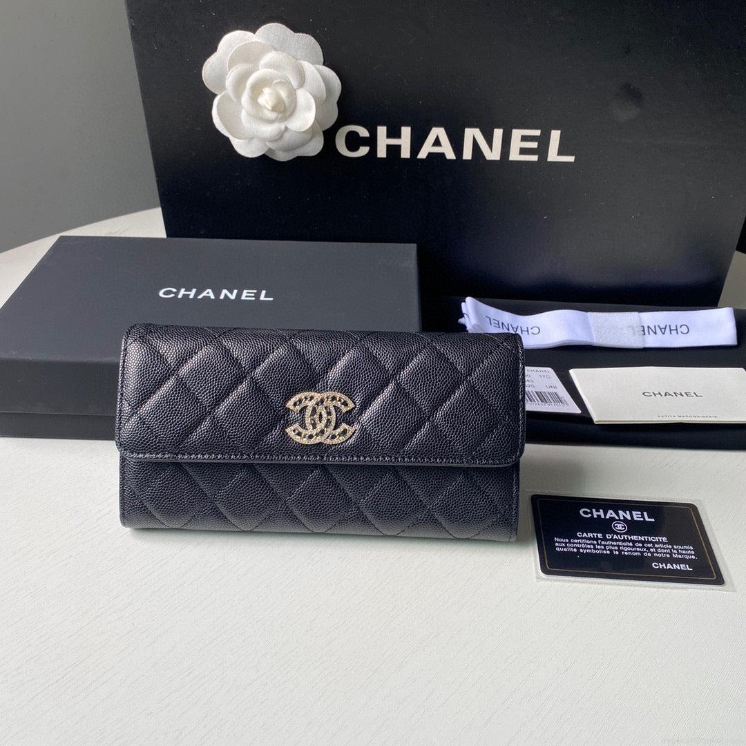 Chanel Long Flap Wallet Grained shiny calfskin AP2740 Black