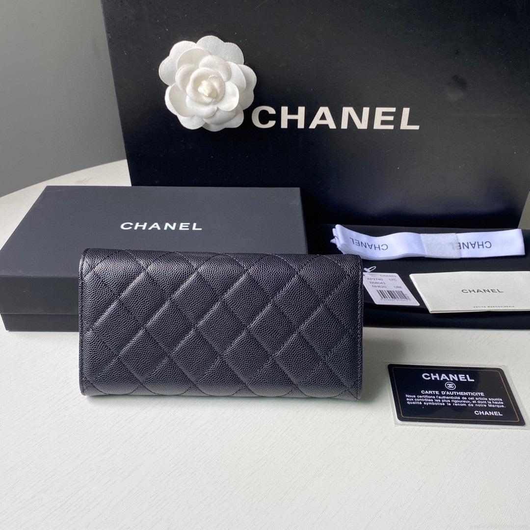 Chanel Long Flap Wallet Grained shiny calfskin AP2740 Black