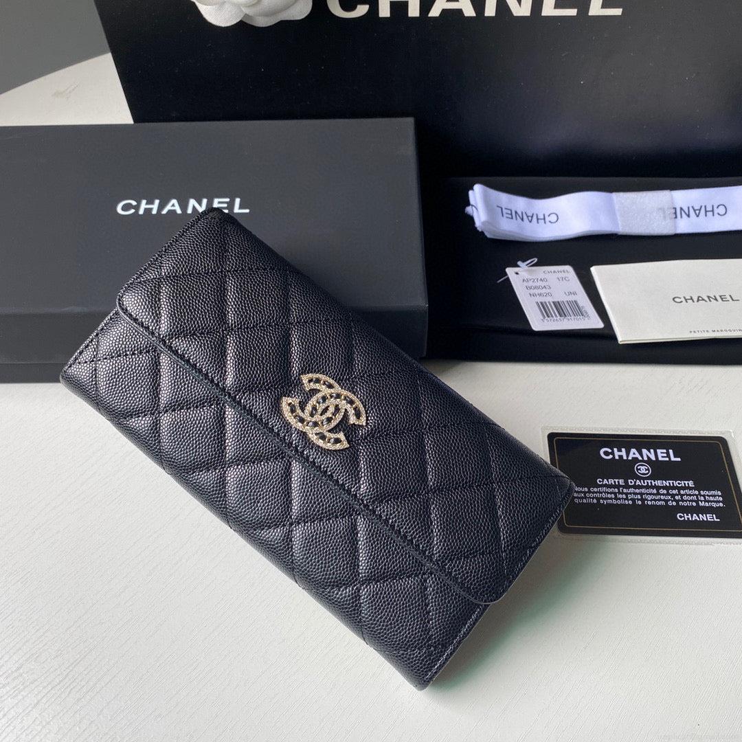 Chanel Long Flap Wallet Grained shiny calfskin AP2740 Black