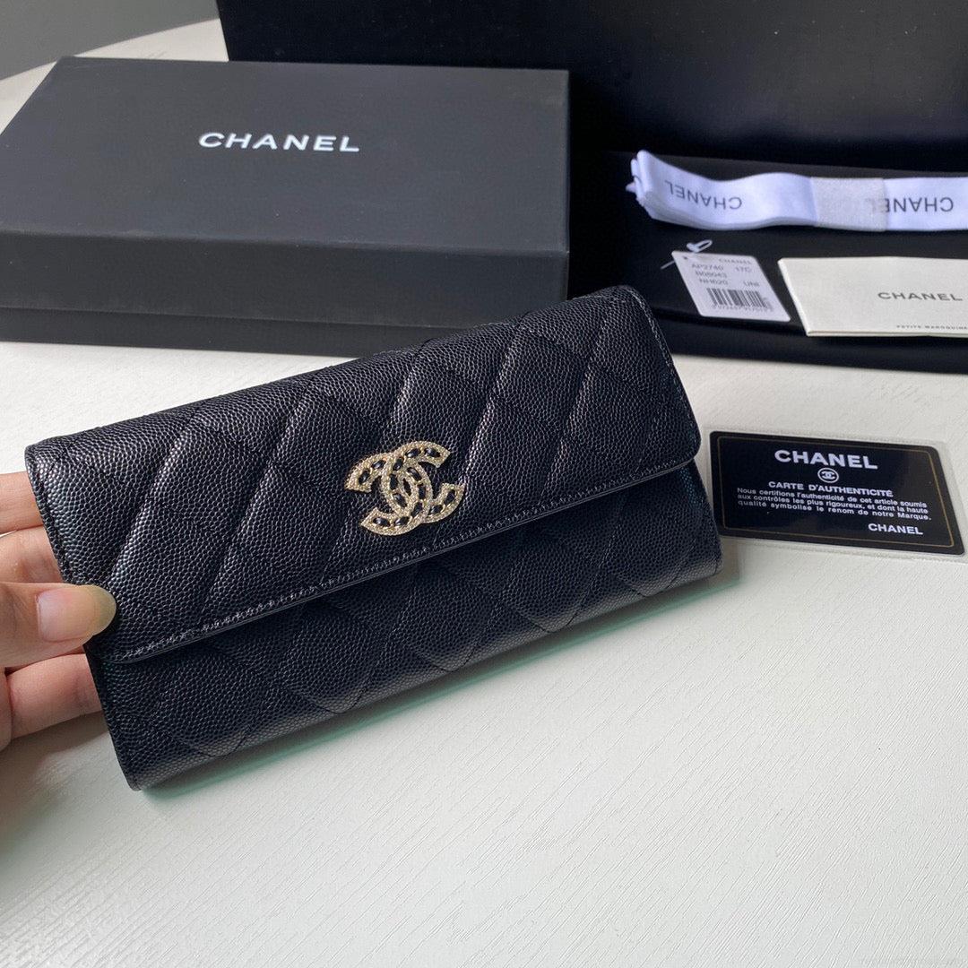 Chanel Long Flap Wallet Grained shiny calfskin AP2740 Black