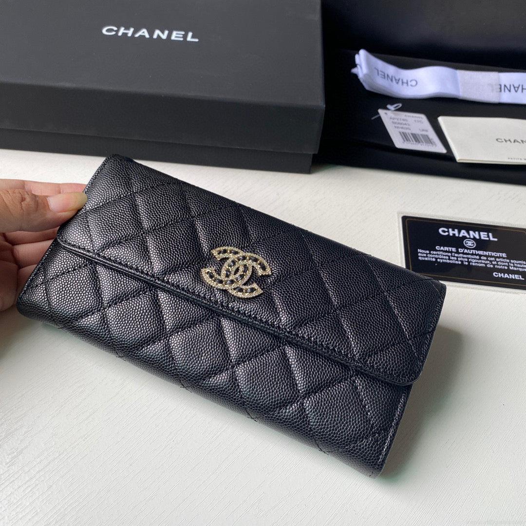 Chanel Long Flap Wallet Grained shiny calfskin AP2740 Black