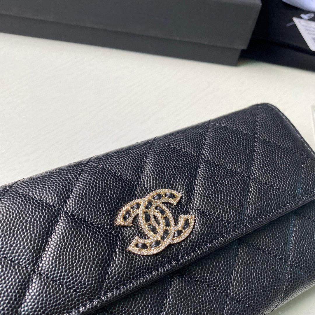 Chanel Long Flap Wallet Grained shiny calfskin AP2740 Black