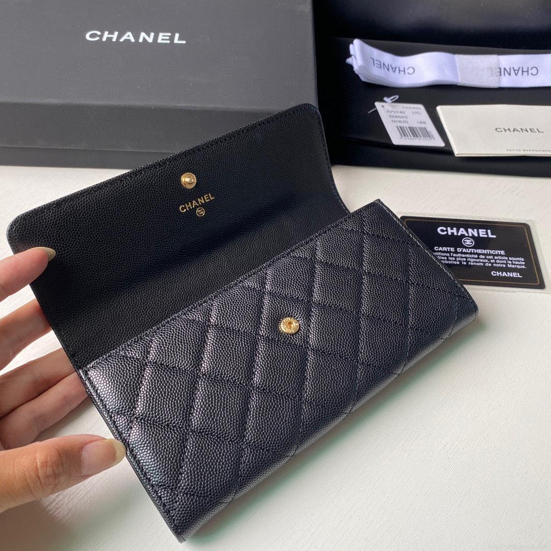 Chanel Long Flap Wallet Grained shiny calfskin AP2740 Black