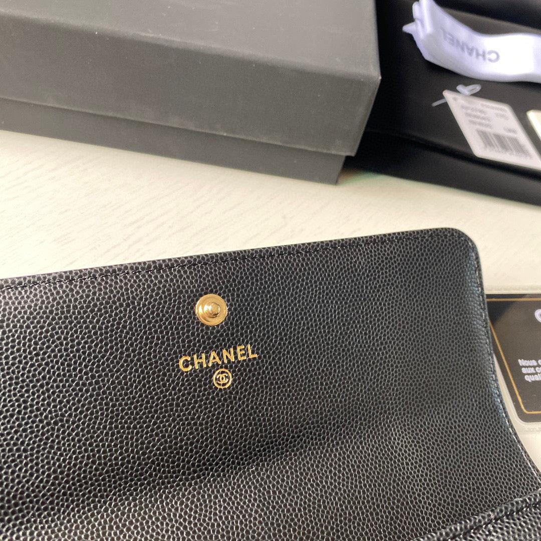 Chanel Long Flap Wallet Grained shiny calfskin AP2740 Black