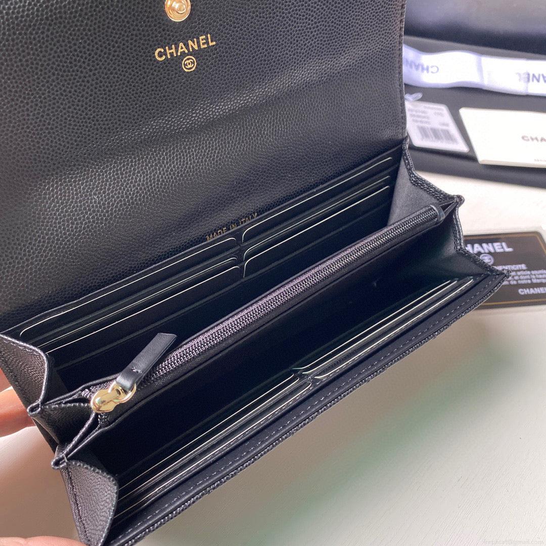 Chanel Long Flap Wallet Grained shiny calfskin AP2740 Black