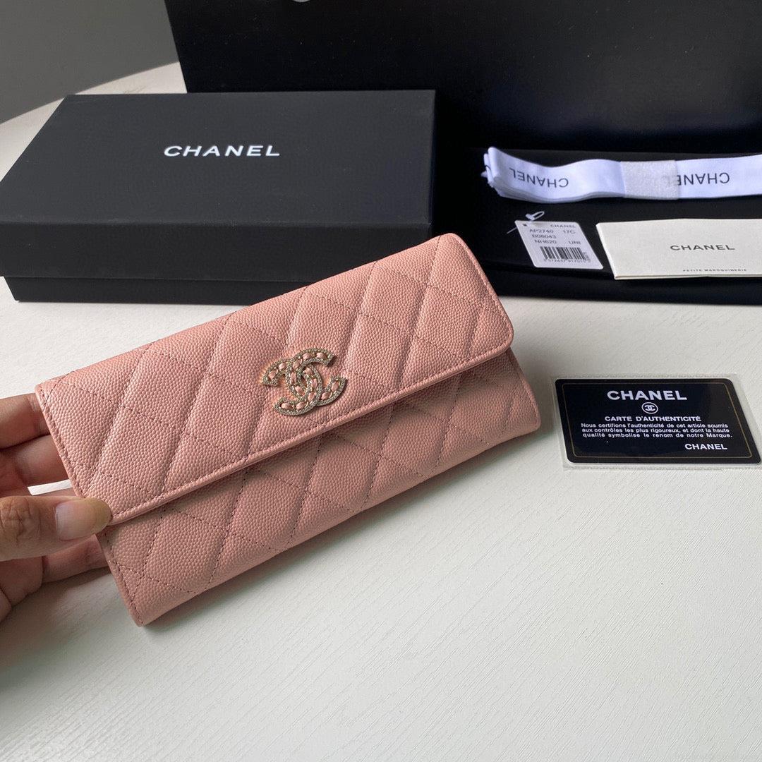 Chanel Long Flap Wallet Grained shiny calfskin AP2740 Pink