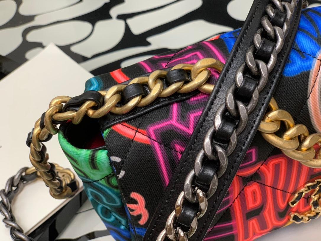 Chanel As1160 Chanel 19 Handbag Flap Graffiti Print Vintage multicolor gold