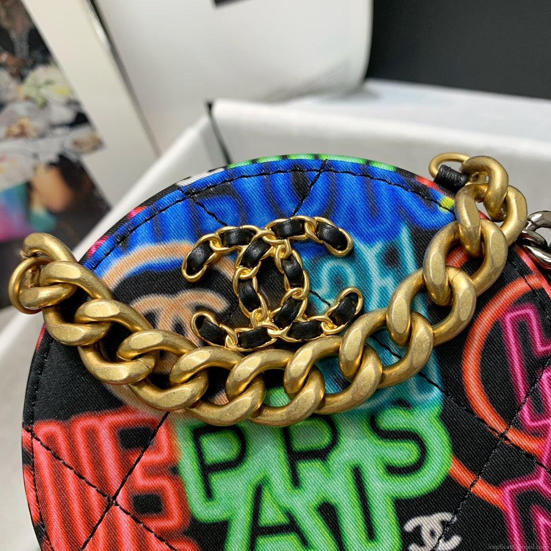 Chanel A86093 Round Handbag Flap Graffiti Print Vintage multicolor gold