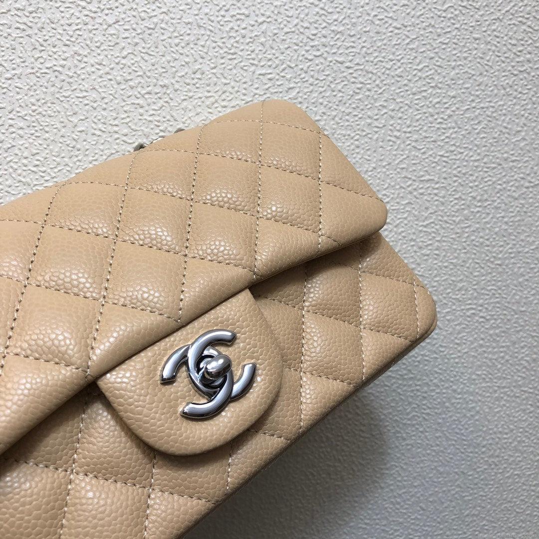 Chanel A69900 Mini Flap Bag Grained Calfskin Apricot Silver